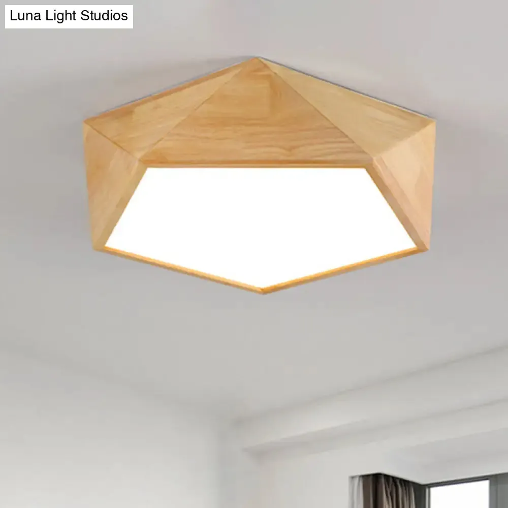 Wood Pentagon LED Flush Ceiling Light - Japanese Style, Beige - 16.5"/20.5" Width