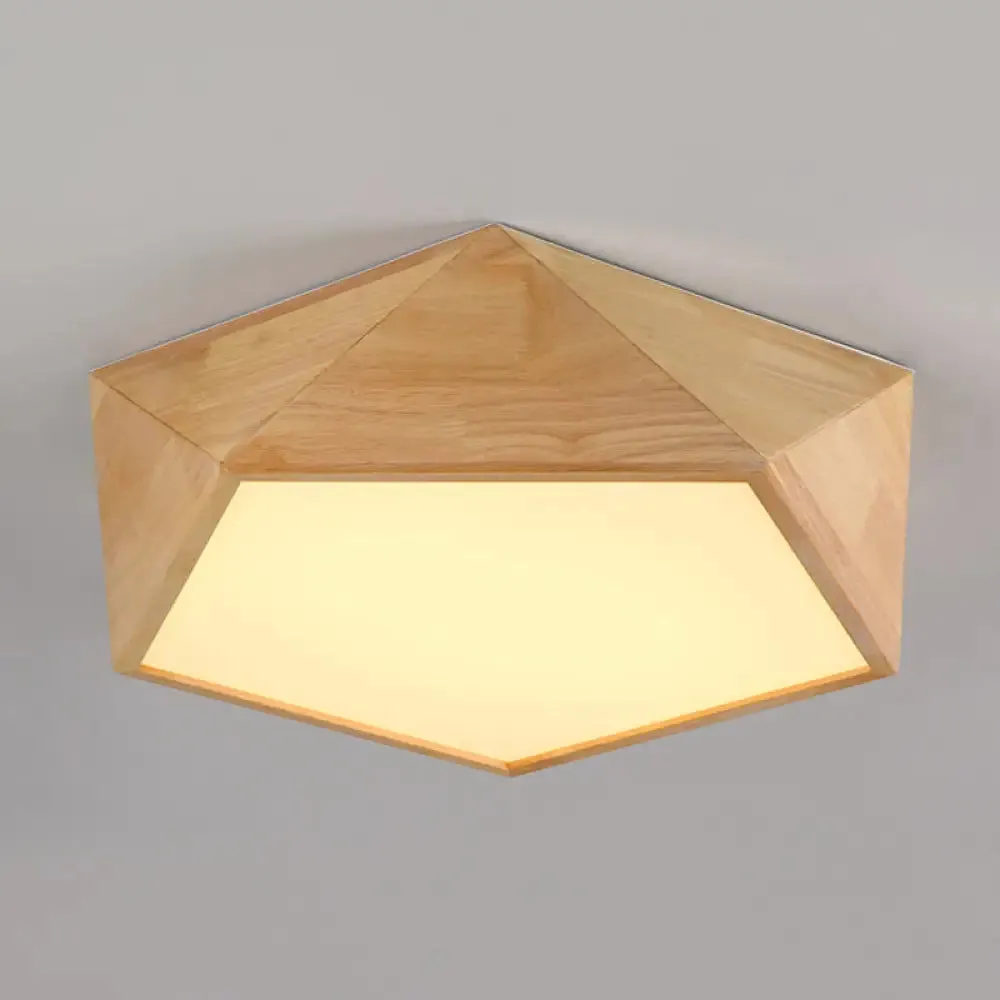 Wood Pentagon LED Flush Ceiling Light - Japanese Style, Beige - 16.5"/20.5" Width