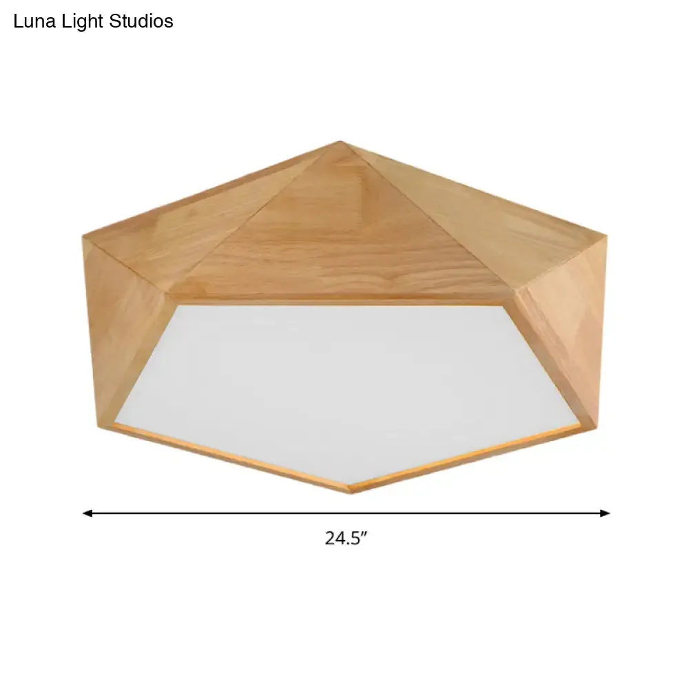 Wood Pentagon LED Flush Ceiling Light - Japanese Style, Beige - 16.5"/20.5" Width