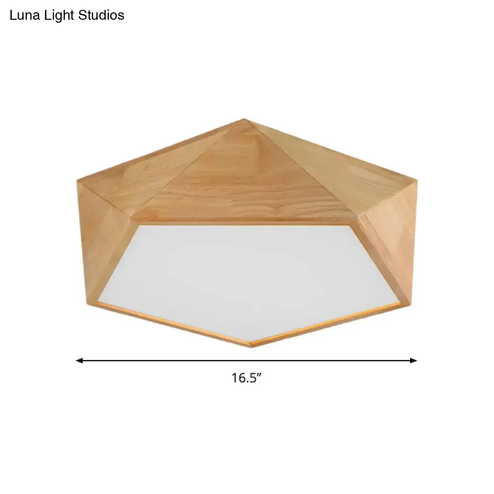 Wood Pentagon LED Flush Ceiling Light - Japanese Style, Beige - 16.5"/20.5" Width