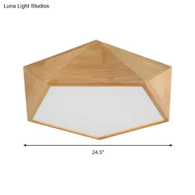 Wood Pentagon LED Flush Ceiling Light - Japanese Style, Beige - 16.5"/20.5" Width