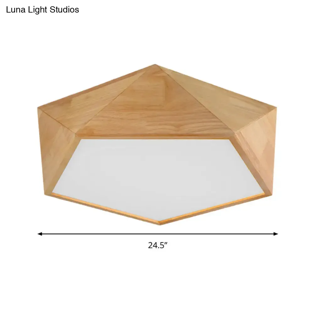 Wood Pentagon LED Flush Ceiling Light - Japanese Style, Beige - 16.5"/20.5" Width