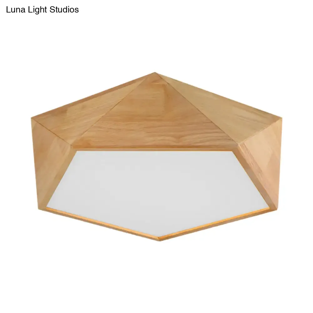 Wood Pentagon LED Flush Ceiling Light - Japanese Style, Beige - 16.5"/20.5" Width
