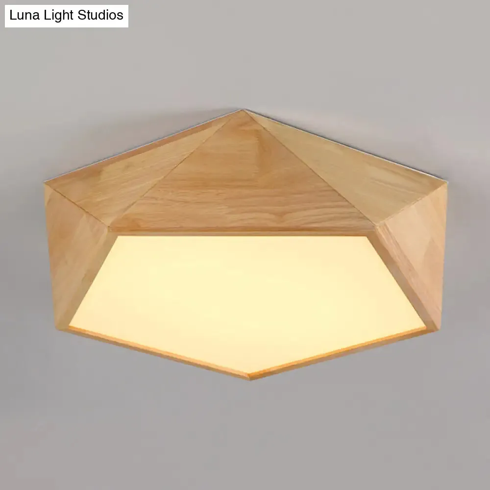 Wood Pentagon LED Flush Ceiling Light - Japanese Style, Beige - 16.5"/20.5" Width